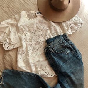 Topshop Eyelet Lace Puff Sleeve Top